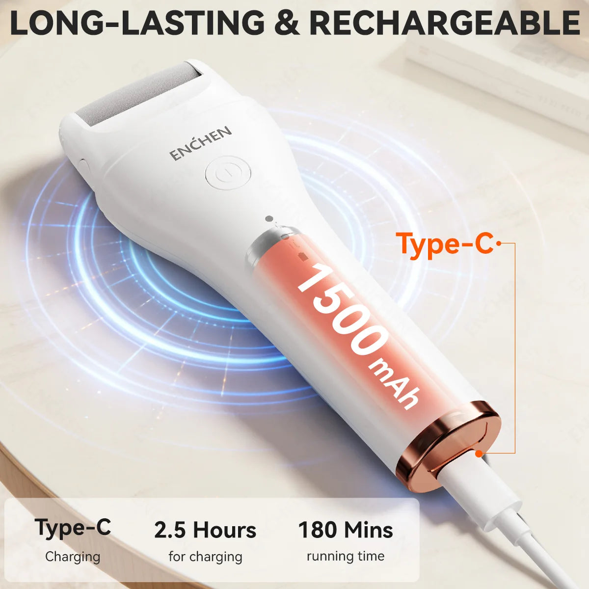 ENCHEN Rock Removedor Eléctrico de Callos para Pies Recargable IPX6 Impermeable 2 Velocidades Carga USB 1 Cabezal Lijador