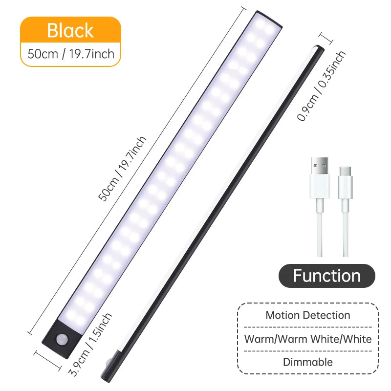 Luz LED nocturna inalámbrica con Sensor de movimiento, lámpara de noche recargable por USB para armario, lámpara de fondo para Cocina