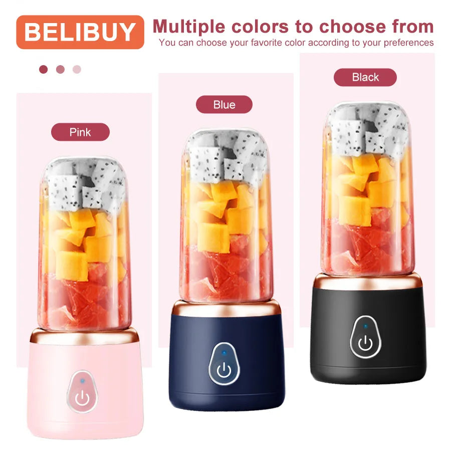 Licuadora portátil de 400 ml, licuadora para batidos con vaso, 6 cuchillas, mini licuadora para batidos, jugos y smoothies