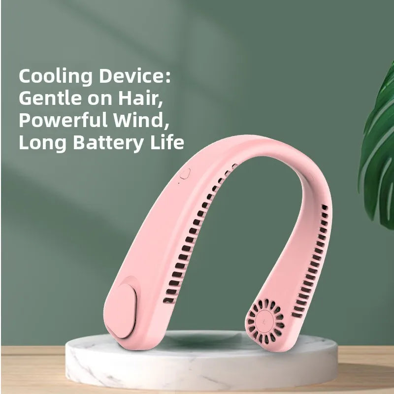 Portable Wireless Leafless Neck Fan USB Rechargeable Quiet Powerful Fan for Outdoor Travel Camping