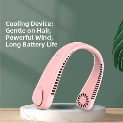 Portable Wireless Leafless Neck Fan USB Rechargeable Quiet Powerful Fan for Outdoor Travel Camping