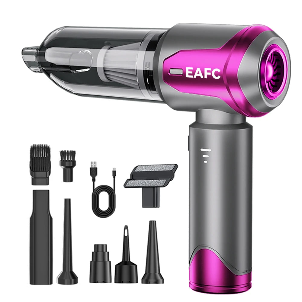 Aspiradora de coche mejorada, potente succión húmeda/seca de 6000mAh, 70dB, carga tipo C de poco ruido para limpieza del hogar/coche, soplador portátil