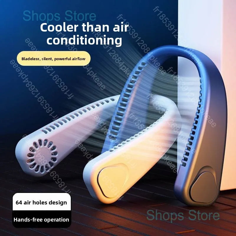 Portable Wireless Leafless Neck Fan USB Rechargeable Quiet Powerful Fan for Outdoor Travel Camping