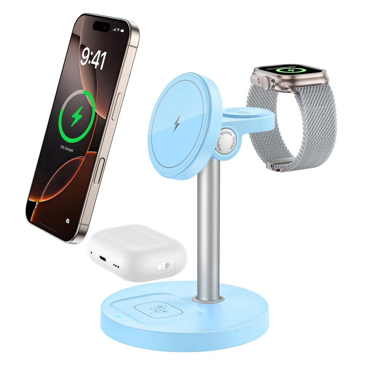 argador inalámbrico, de Carga rápida 3 en 1 de 15 W con Chip Inteligente, Base magnética Adecuada para iPhone, Soporte de Carga rápida inalámbrico Compatible con AirPods, para Reloj